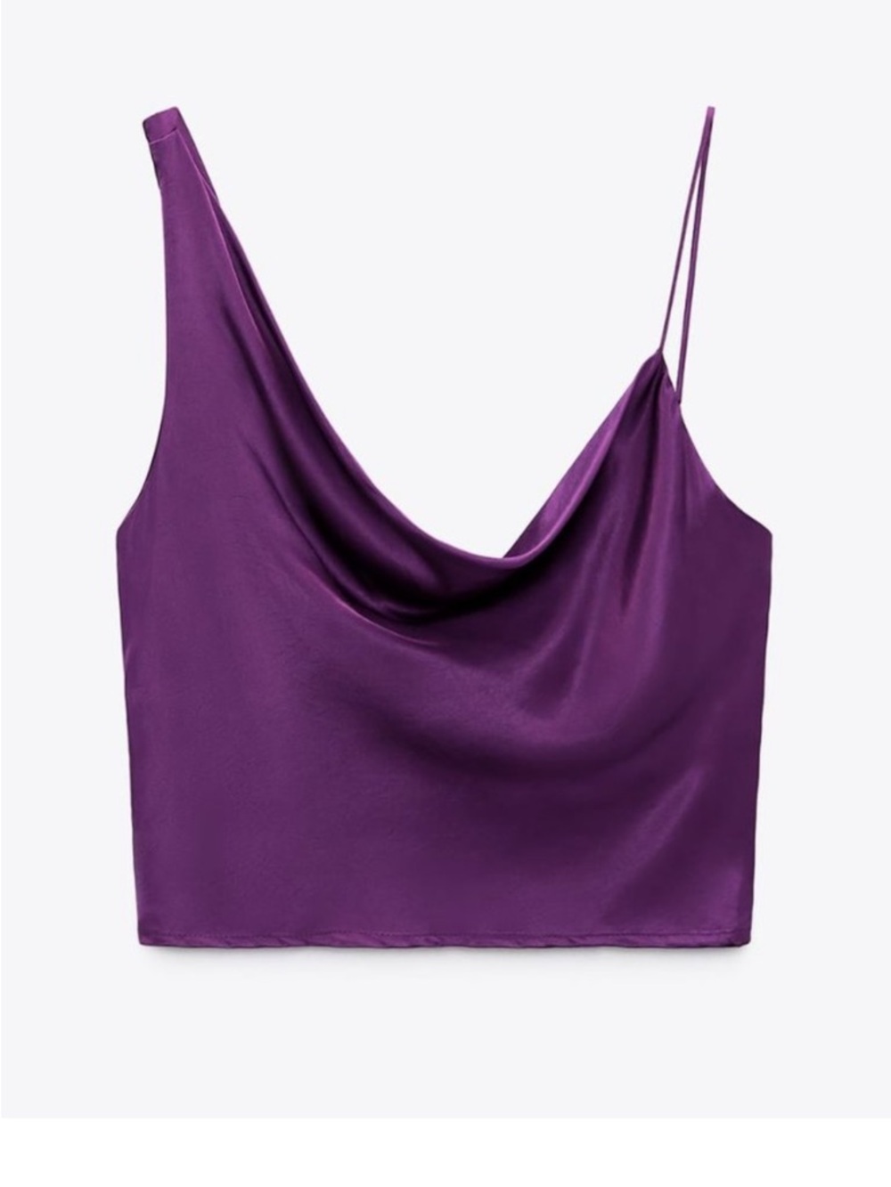 Zara Purple Satin Cowl Neck One Shoulder Top Size Large